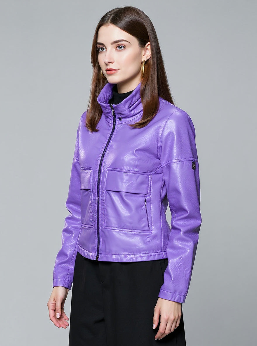 Faux Leather Bomber Jacket, view 3