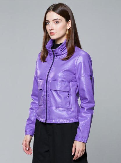 Faux Leather Bomber Jacket, view 3