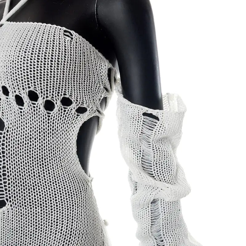 Boho Crochet Knit Jumpsuit with Distressed Details and Relaxed Fit