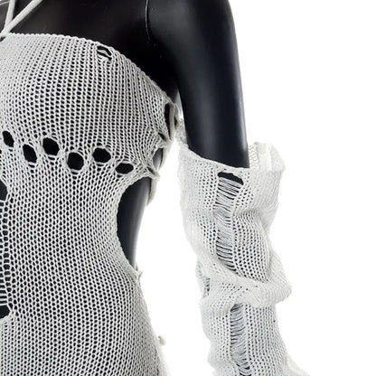 Boho Crochet Knit Jumpsuit with Distressed Details and Relaxed Fit