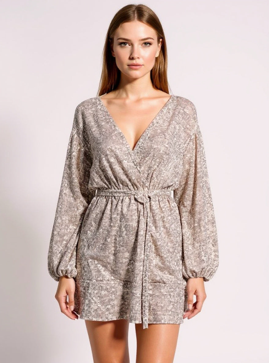 Sequin Tie-Waist Wrap Dress, view 3