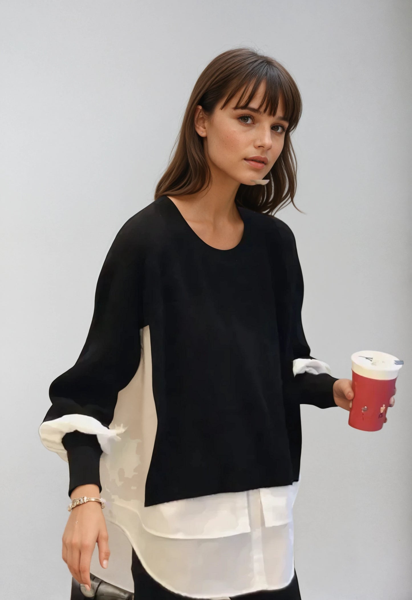 Chic Knit Layered Sweater Set with Splicing Design and European Style