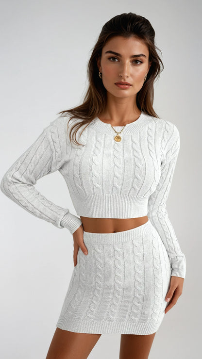 Chic Twist Knit 2-Piece Set with Sweater and Skirt Ensemble