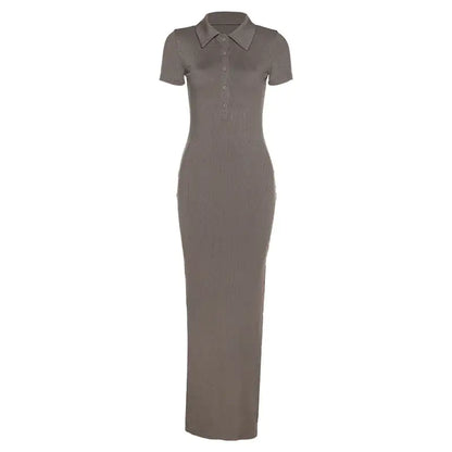 Elegant Knit Maxi Dress with Short Sleeves and Soft Sweater Fabric