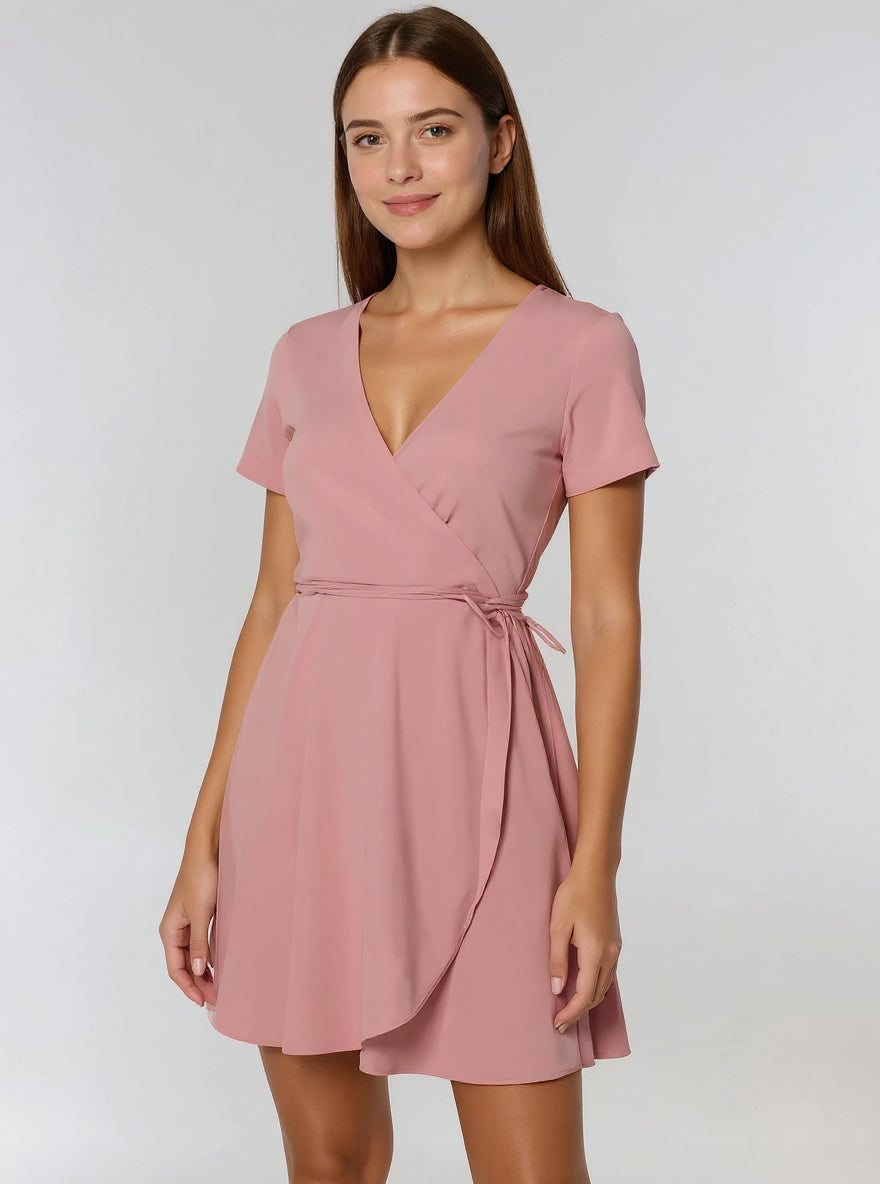 Pink V-Neck Mini Dress