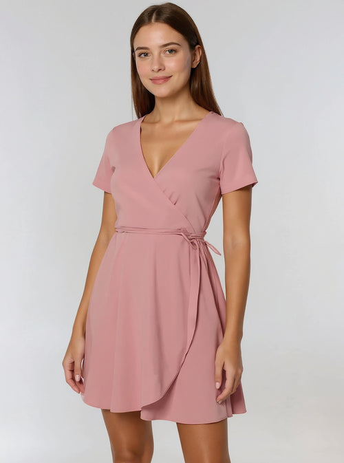 Pink V-Neck Mini Dress