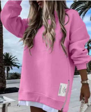 Plush Winter Sweatshirt Dress with Long Sleeves and Relaxed Fit