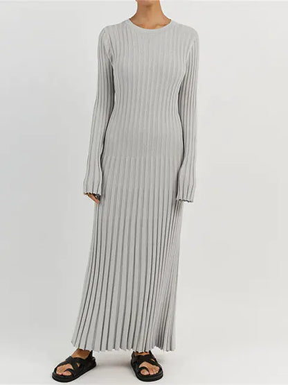 Elegant Ribbed Knit Maxi Dress with Long Sleeves for Autumn and Winter
