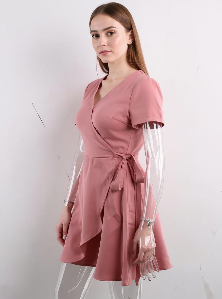 Pink V-Neck Mini Dress, view 2