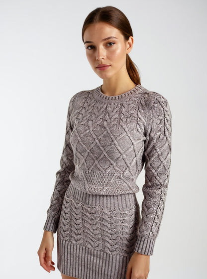 Cable Knit Puff-Sleeve Dress, view 2