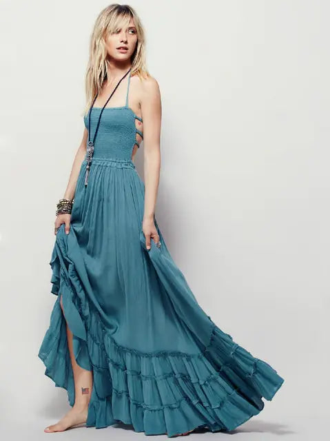 Flowy Ruffle Design Beach Dress with Adjustable Straps