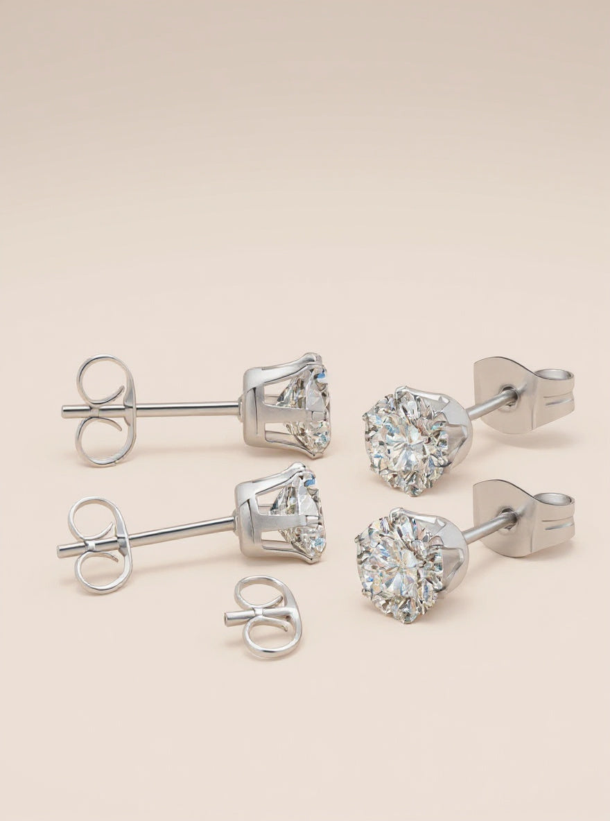 Cubic Zirconia Stud Earrings, Set of Five, view 3