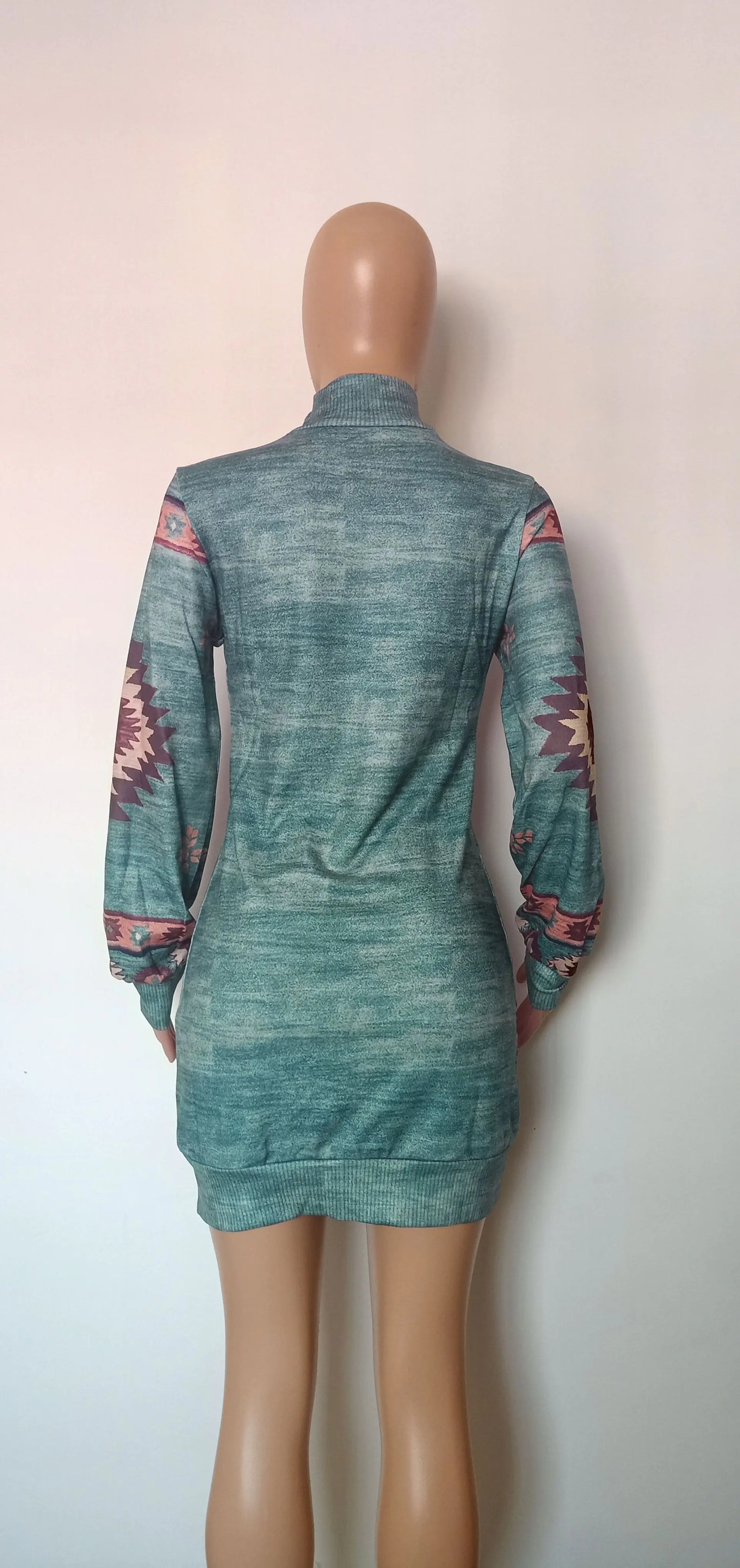Bohemian Print Mini Dress with Long Sleeves and Slim Fit for Autumn