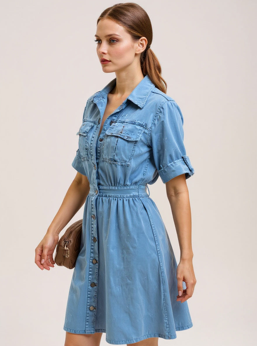 Short-Sleeve Denim Shirt, view 3