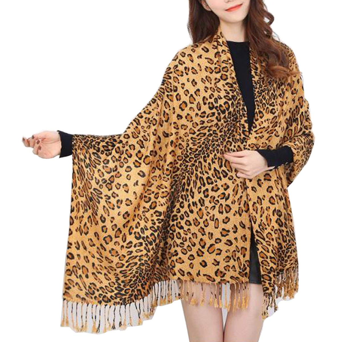 Animal Print Fringed Wrap, view 3