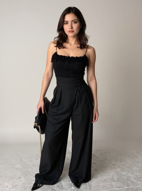 Draped Wide-Leg Trousers