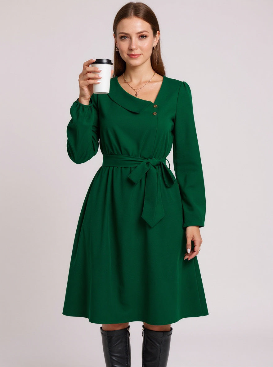 Button-Front Collared Midi Dress, view 3