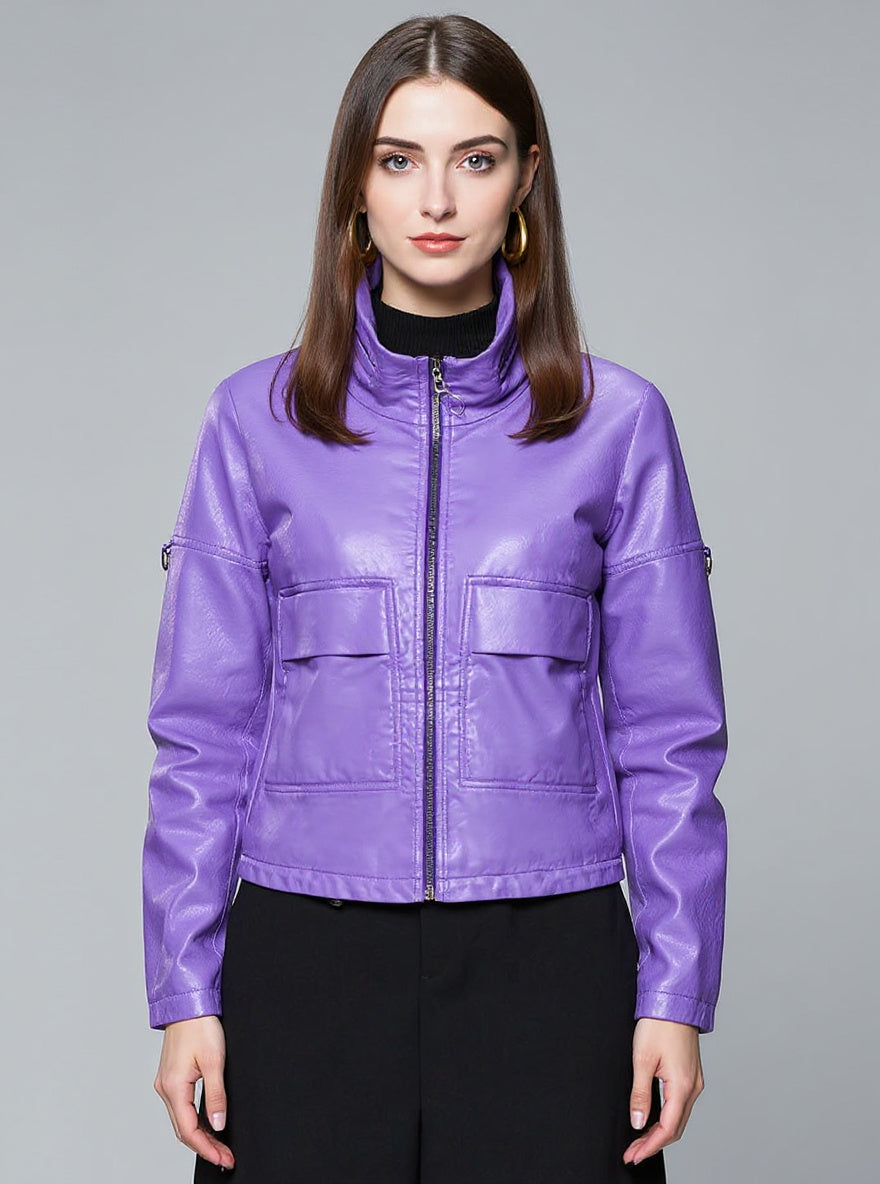 Faux Leather Bomber Jacket