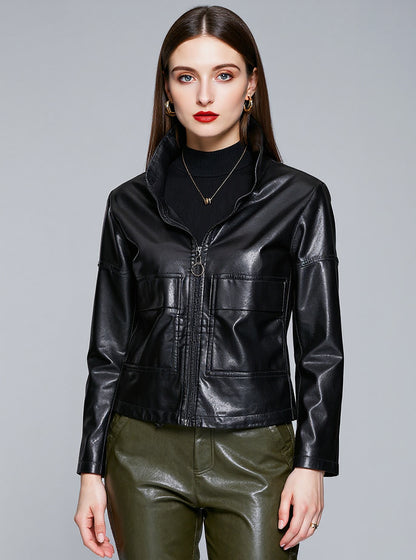 Faux Leather Bomber Jacket, view 2