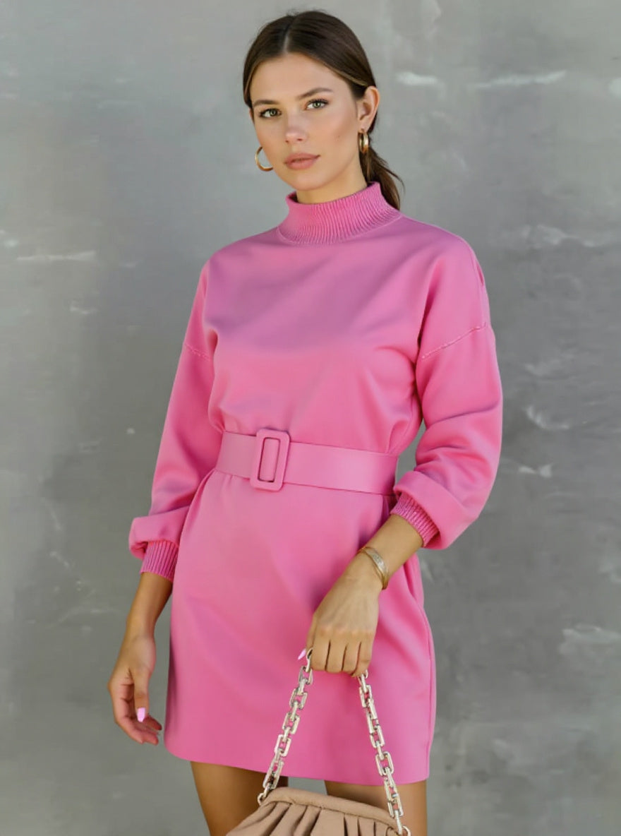 Belted Turtleneck Sweater Dress, view 2