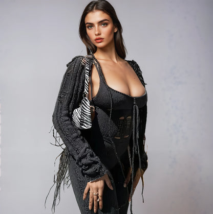 Boho Crochet Knit Jumpsuit with Distressed Details and Relaxed Fit