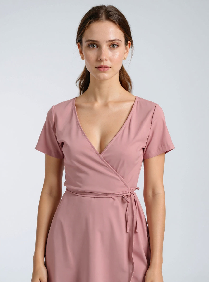Pink V-Neck Mini Dress, view 3