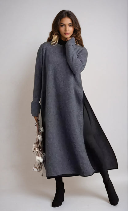 Casual Oversized Knit Hoodie Dress with Lace Accents and Brushed Finish