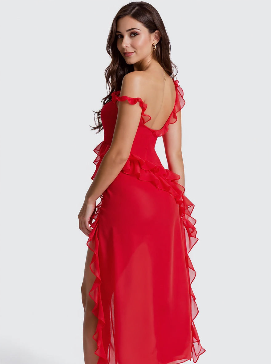 Ruffled Chiffon Maxi Dress, view 3