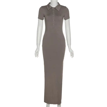 Elegant Knit Maxi Dress with Short Sleeves and Soft Sweater Fabric