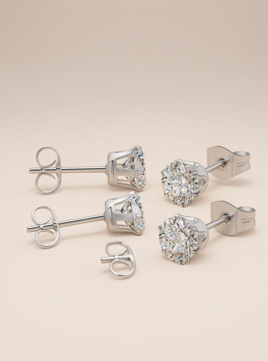 Cubic Zirconia Stud Earrings, Set of Five
