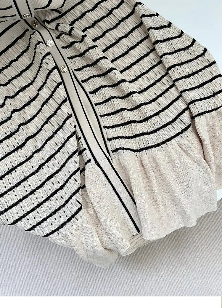 Chic Striped Knit Midi Dress with Flattering Fit and Versatile Style