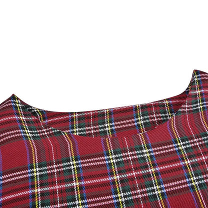 Festive Red Plaid Christmas Dress with Ruffle Details and Warm Fabric