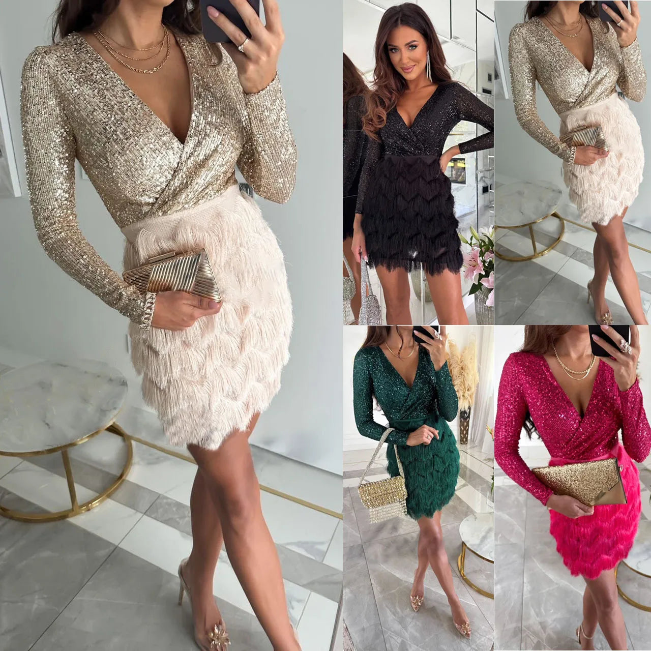 Glamorous Multicolor Sequin Party Dress with Flattering Silhouette for Autumn/Winter