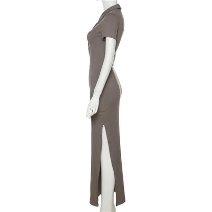 Elegant Knit Maxi Dress with Short Sleeves and Soft Sweater Fabric