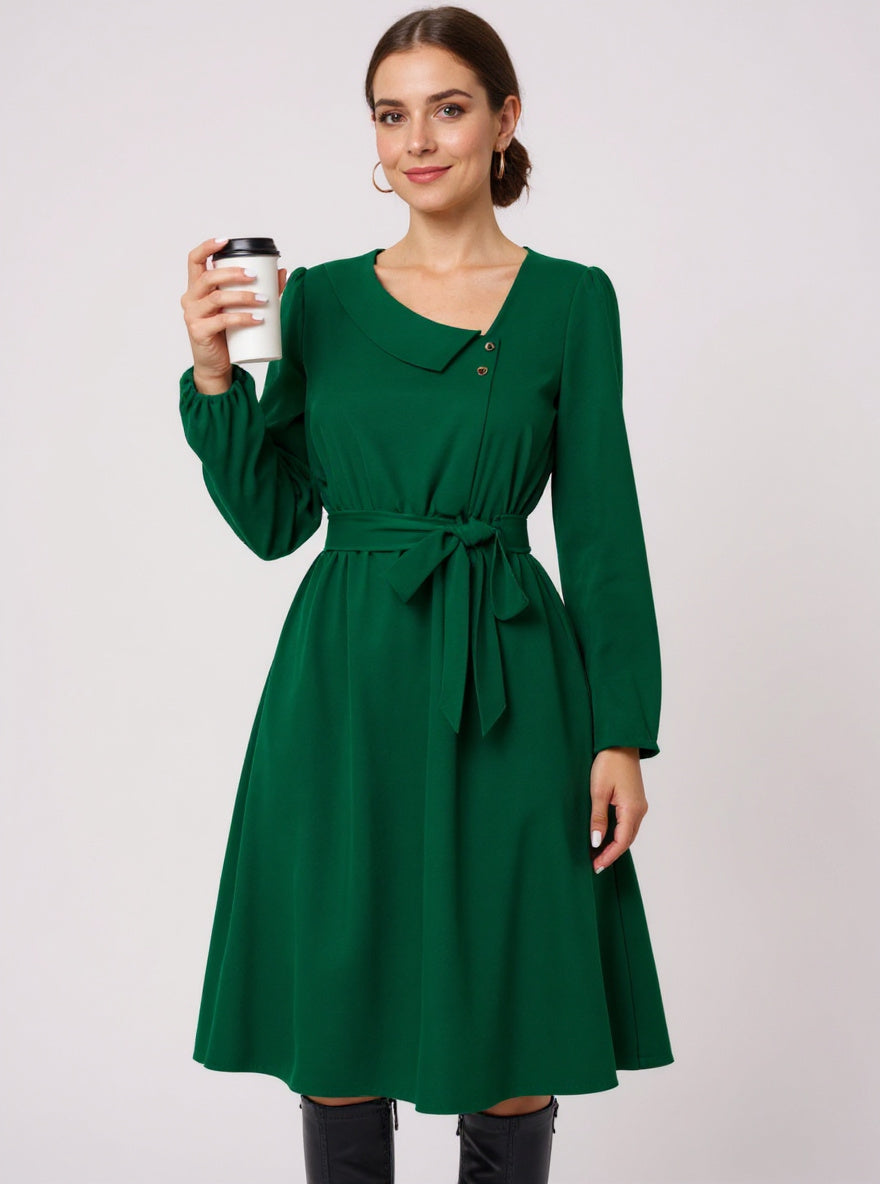 Button-Front Collared Midi Dress, view 2