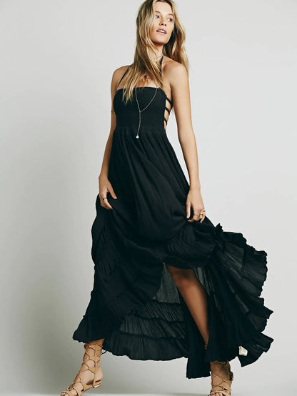 Flowy Ruffle Design Beach Dress with Adjustable Straps