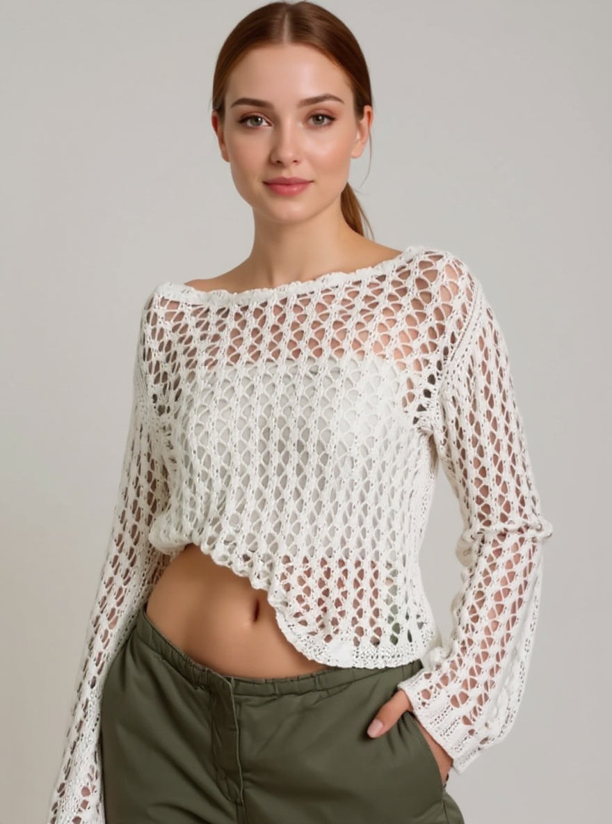 Open-Knit Cropped Sweater