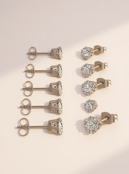 Cubic Zirconia Stud Earrings, Set of Five, view 2