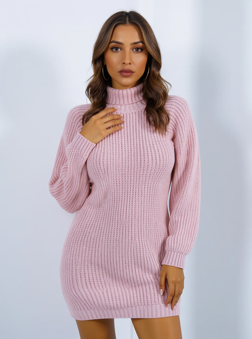 Buttoned Turtleneck Sweater Dress, view 4