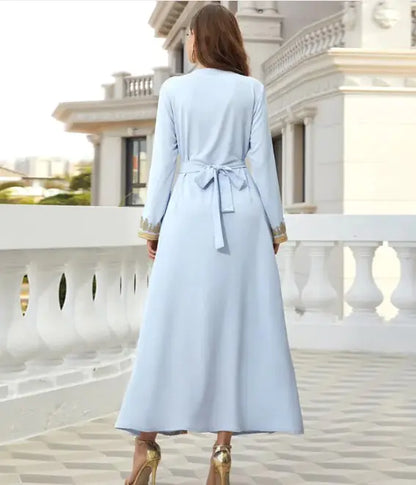 Luxurious Beaded Kaftan Dress with Intricate Embroidery and Flowing Silhouette