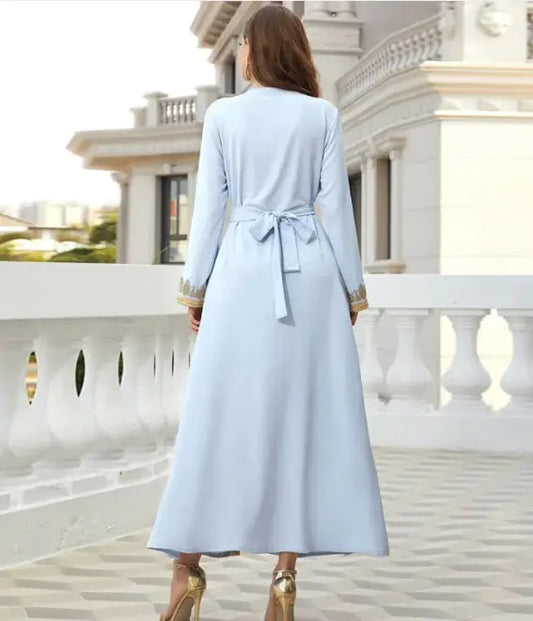 Luxurious Beaded Kaftan Dress with Intricate Embroidery and Flowing Silhouette