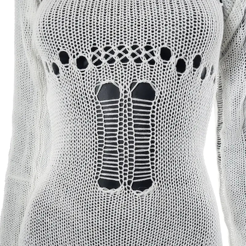 Boho Crochet Knit Jumpsuit with Distressed Details and Relaxed Fit