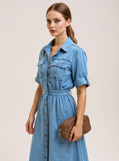 Short-Sleeve Denim Shirt, view 2