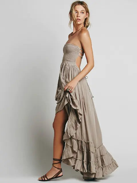 Flowy Ruffle Design Beach Dress with Adjustable Straps