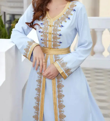 Luxurious Beaded Kaftan Dress with Intricate Embroidery and Flowing Silhouette
