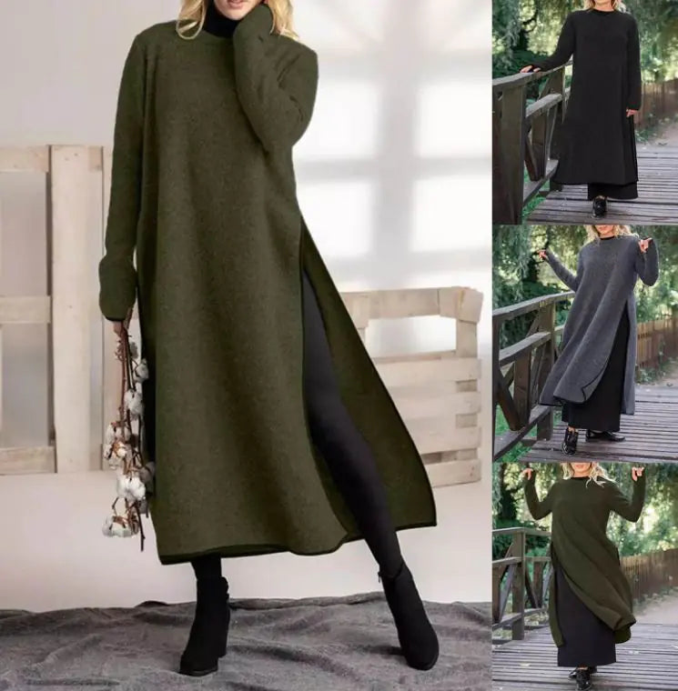 Casual Oversized Knit Hoodie Dress with Lace Accents and Brushed Finish