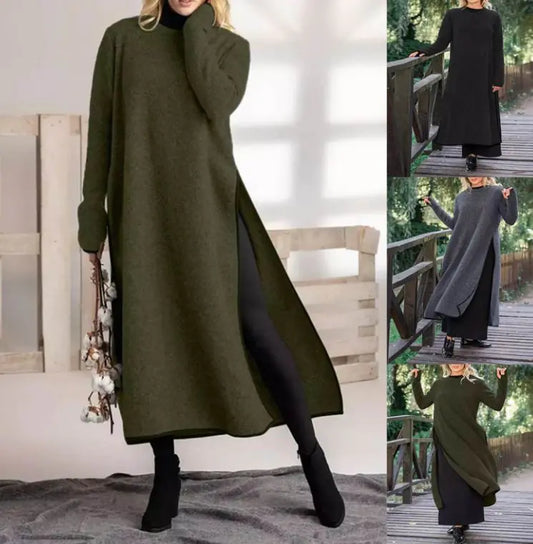 Casual Oversized Knit Hoodie Dress with Lace Accents and Brushed Finish