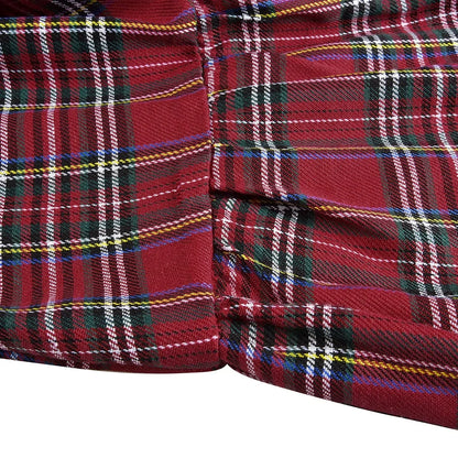 Festive Red Plaid Christmas Dress with Ruffle Details and Warm Fabric