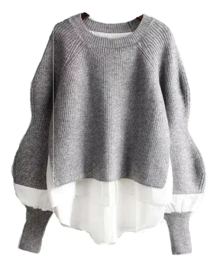 Chic Knit Layered Sweater Set with Splicing Design and European Style