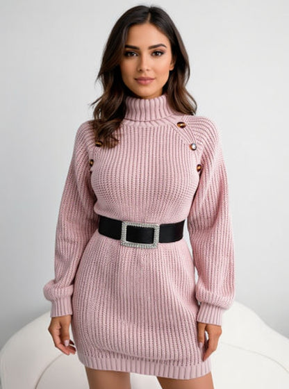 Buttoned Turtleneck Sweater Dress, view 3